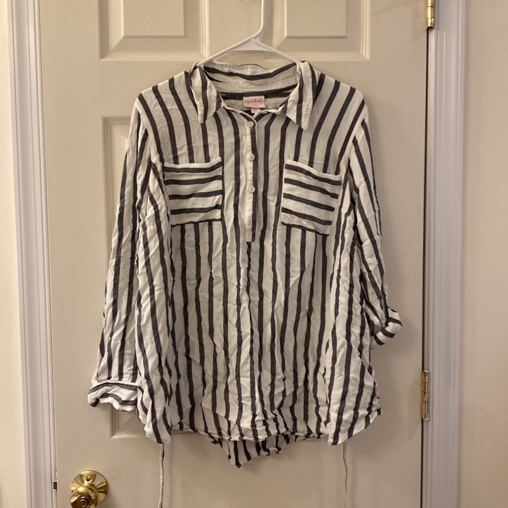 Maternity - Isabel Maternity Striped Long Sleeve Shirt -  Size XL